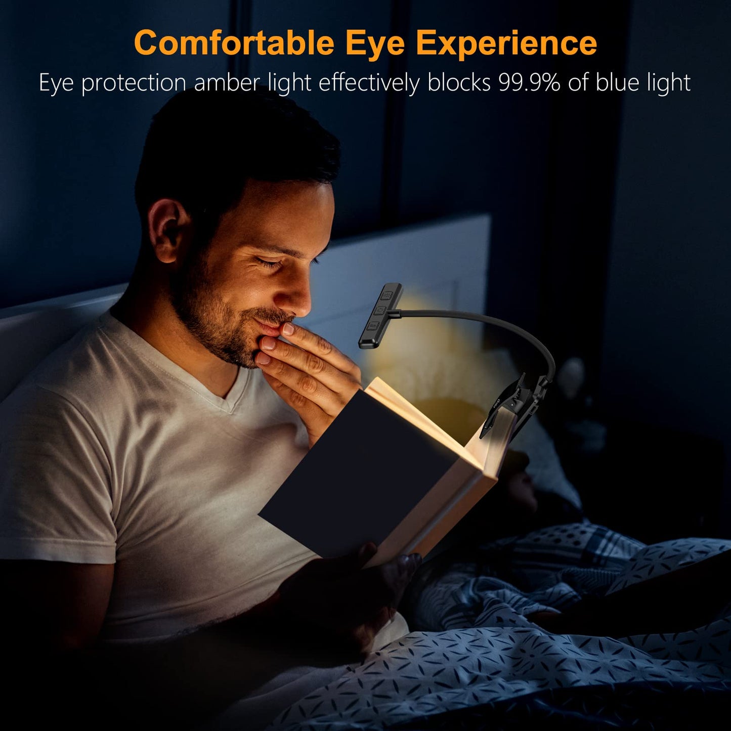 👉 Leselampe mit Klemme – USB wiederaufladbare Buchlampe mit 19 LEDs, 3 Farbmodi, stufenlos dimmbar, lange Laufzeit, 360° flexibel, ideale Klemmleuchte fürs Nachtlesen im Bett