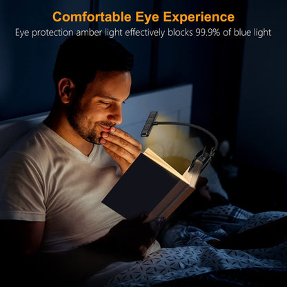👉 Leselampe mit Klemme – USB wiederaufladbare Buchlampe mit 19 LEDs, 3 Farbmodi, stufenlos dimmbar, lange Laufzeit, 360° flexibel, ideale Klemmleuchte fürs Nachtlesen im Bett
